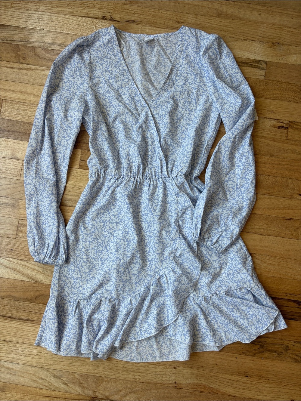 Light Blue Floral Dress with Ruffle Hem